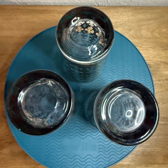 Set Of 3 Vtg MCM Pasinski Washington Highball Glasses 22k Gold & Turquoise EUVC - Picture 12 of 14